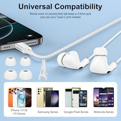 USB C Wired Headphone for iPhone 18 Pro Max/18 Pro/Duo/17 Pro Max/17 Pro/17