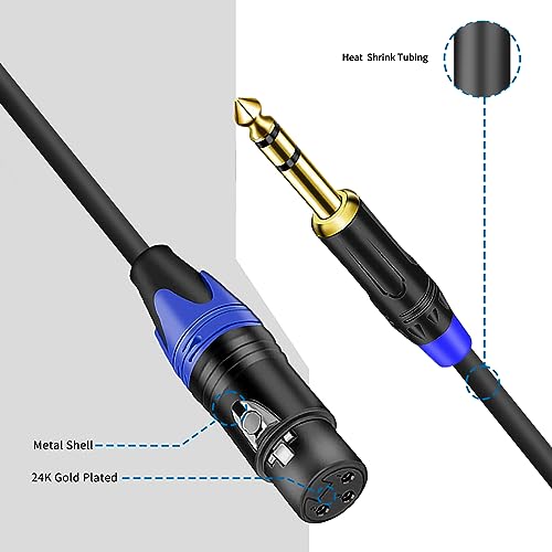 Dual Female XLR to 1/4 inch(6.35mm) TRS Stereo Male Plug Y-Splitter Cable, Unbalanced 2-XLR Female to Quarter inch Adapter Patch Cord - 11.8 Inches - size: 1/4 Inch TRS to Dual XLR Female - 1 FT