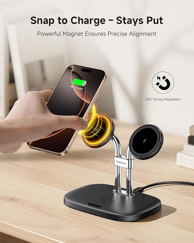 Dual Wireless Charger for iPhone 17, SwanScout 706M, Black | Dual Magnetic Charger for iPhone Air/16/15/14/13/12 Series, Charging Station for AirPods Pro 3/2, AirPods 4/3 - color: Black