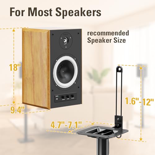 Mounting Dream Height Adjustable Speaker Stands for Bookshelf Speakers | Universal Fit, 11 lbs Capacity, Set of 2 for Bose Polk JBL Sony Yamaha - 42" Max Height - size: 9.4" W x 18" H Speaker