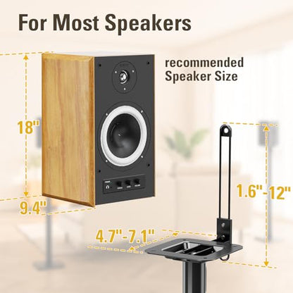 Mounting Dream Height Adjustable Speaker Stands for Bookshelf Speakers | Universal Fit, 11 lbs Capacity, Set of 2 for Bose Polk JBL Sony Yamaha - 42" Max Height - size: 9.4" W x 18" H Speaker