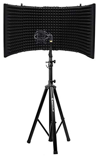 Rockville ROCKSHIELD 3 Mic Isolation Shield with Stand and RockShock Mount | 2" Acoustic Foam, Steel 5-Panel Design, RVES05 Tripod Stand, 71" Height, RockShock Shock Mount, 43-48mm Fit, 3 Items