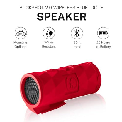Outdoor Tech - Buckshot 2.0 Bluetooth Speaker, Red - Portable Speaker, Rugged Waterproof Wireless - Perfect for Biking, Boats, Camping, Hiking, Pool, Beach, Golf Cart - color: Red
