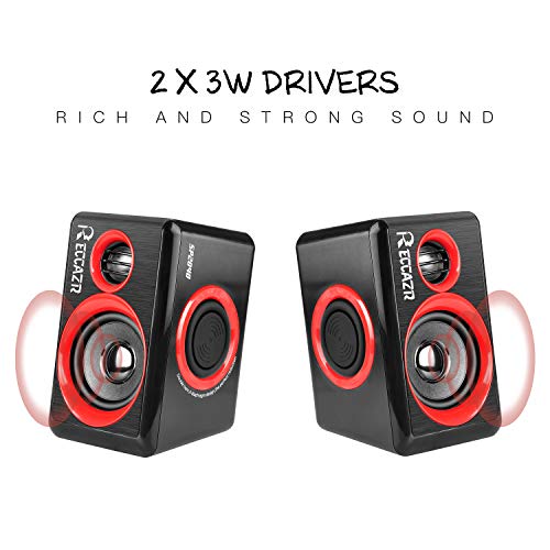Computer Speakers, 2.0 CH PC Speakers with Surround Sound, USB Wired Laptop Speakers with Deep Bass for Desktop Computer/PC/Laptops/Smart Phone Build-in 4 Loudspeaker Diaphragm Reccazr SP2040|RED - color: Black & Red