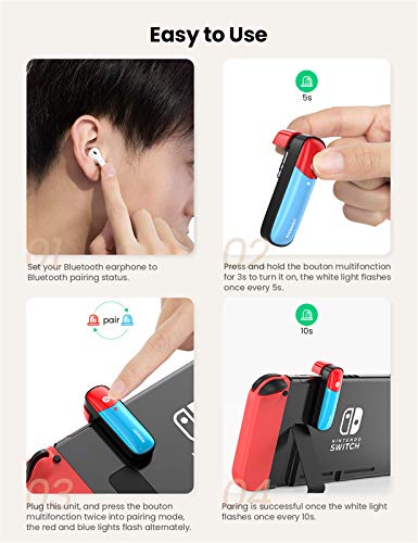 UGREEN Bluetooth 5.0 Transmitter Compatible for Nintendo Switch Switch Lite 3.5mm Audio Adapter with APTX Low Latency Supports Wireless Bluetooth Headphones and Speakers