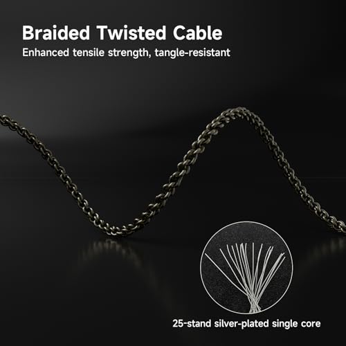 BASN SC100 OFC Silver-Plated Upgrade Headphone Cable, Black | 4N MMCX Replacement Earphone Cable, 3.5mm Audio Jack for Musician Audiophile - color: black, size: without mic