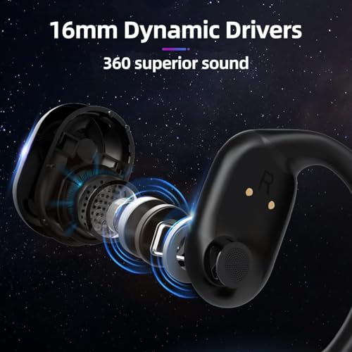 Sainellor 2025 Latest Open-Ear Air Conduction Headphones, 56H Playtime Bluetooth 5.2 Wireless Earbuds, IPX5 Waterproof Sport Earphones, Touch Control, Noise Isolating Running Headset (Black)
