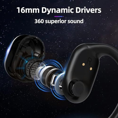 Sainellor 2025 Latest Open-Ear Air Conduction Headphones, 56H Playtime Bluetooth 5.2 Wireless Earbuds, IPX5 Waterproof Sport Earphones, Touch Control, Noise Isolating Running Headset (Black)