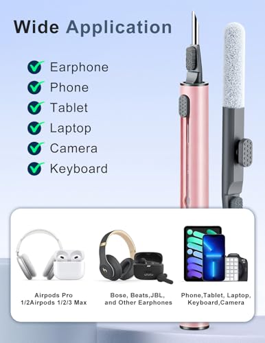 Cleaner Kit for Airpods, Earbuds Cleaning kit for Airpods Pro 1 2 3, Phone Cleaner kit with Brush for Bluetooth Earbuds Cleaner, Wireless Earphones,iPhone,Laptop, Camera (Pink) - color: Pink