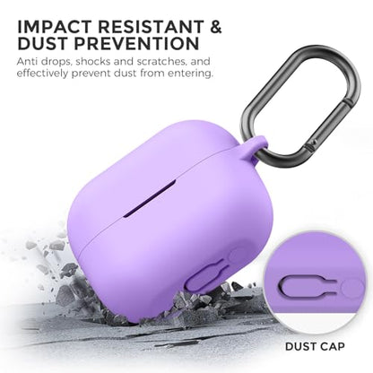 AhaStyle Silicone Case for Samsung Galaxy Buds 3 FE/Galaxy Buds3 Pro/Buds 3 | Front LED Visible, Carabiner Included, Supports Wireless Charging, Shock Resistant, Full Protection - color: Lavender