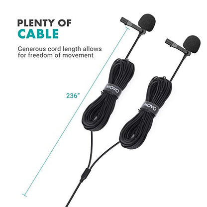 Movo uLav-L-Duo Digital Dual iPhone 15/16 Lavalier Omnidirectional Clip on Microphone with USB-C Connector Compatible with iPhone 15/16 and Up, iPad-Pro (20-Foot Cord) - style: Double Lav with 20-foot Cord