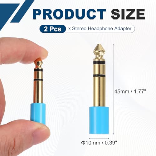 MECCANIXITY 2Pcs TRS 6.35mm Male to 3.5mm Female 1/4" Plug to 1/8" Blue | Stereo Headphone Adapter, Jack, Audio Converter, Pure Copper, Gold Plated, for Guitars Speakers Computers - color: Blue