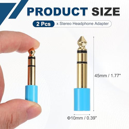 MECCANIXITY 2Pcs TRS 6.35mm Male to 3.5mm Female 1/4" Plug to 1/8" Blue | Stereo Headphone Adapter, Jack, Audio Converter, Pure Copper, Gold Plated, for Guitars Speakers Computers - color: Blue