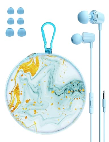 Teens Wired Earbuds with Case, 3.5mm Headphones for School, Beach Blue - color: Beach-Blue