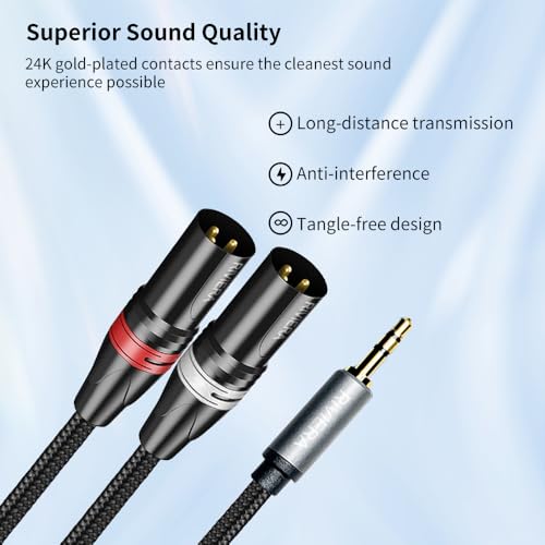 RIVIERA Audio Cable 1/8" TRS 3.5mm Stereo to Dual XLR Male, 20FT/6M - color: 1/8 to Dual XLR Male, size: 20 Feet
