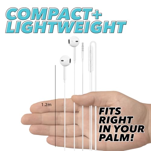 Wired Earbuds with Microphone, 3.5mm in‑Ear Headphones with Inline Volume Control, Plug‑in Earphones for Laptops, Tablets, and Phones – White - size: Pack of 1
