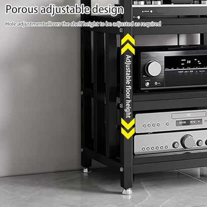 Adjustable Open Frame Hi-Fi Audio Stand, Wood Top Metal Audio Rack with Anti-Vibration Foot, AV Equipment Shelving for Living Room Home Cinema Studio(White-B) - color: White-b