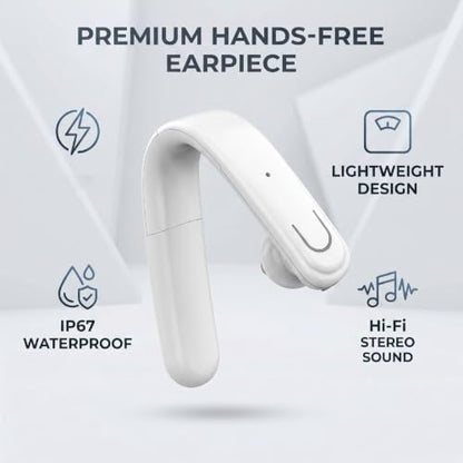 Single Ear Bluetooth Headset, Handsfree Earphone with Mic, IP67 Water Proof Ear Hook Wireless Earpiece for Truck Driver Laptop Cell Phone (White) - color: White