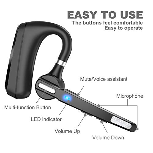Bluetooth Headset V5.0, Wireless Bluetooth Earpiece 24Hrs HD Calling,CVC8.0 Dual Mic Noise Cancelling, Hands-Free Bluetooth Earphone for Driving/Business/Office