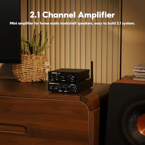 AIYIMA A07 Pro TPA3255 Stereo Amplifier Bluetooth 5.2 300Wx2 HiFi Class D Amp 2.0/2.1 Channel Audio Power Amp for Home Audio Speaker with Bass Treble knobs& 3.5mm Line Output,Supports 24-48V | Desktop Receiver with Bass/Treble Tone Controls.Class D Integr