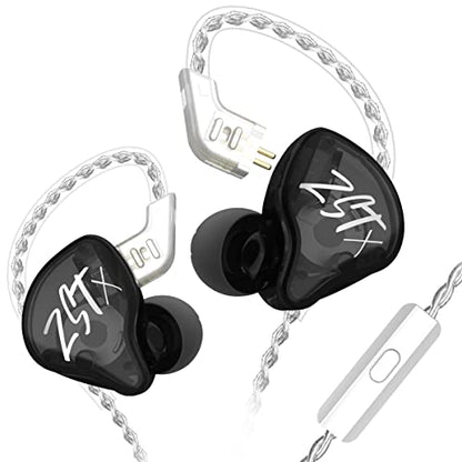 KZ ZST X Hybrid in-Ear Earphones with Mic, Black | HiFi Musician Monitor Earbuds, Detachable 2-Pin Cable, 10mm DD+BA, Noise-Isolating, In-Ear Headphones, Gaming IEM - color: Black, size: With Mic