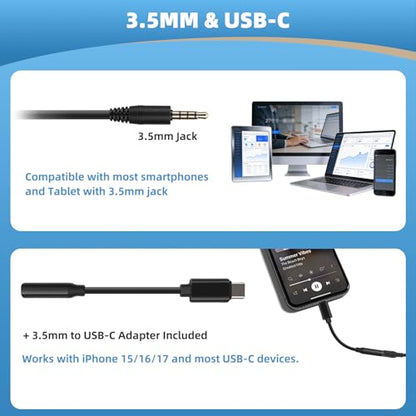 Arama Cell Phone Headset with Mic, 3.5mm Wired, USB-C Adapter | Answer Button, Noise Cancelling Mic, All-Day Comfort, Clear Voice Calls, iPhone, Andriod, Tablet, Zoom, Teams, Skype