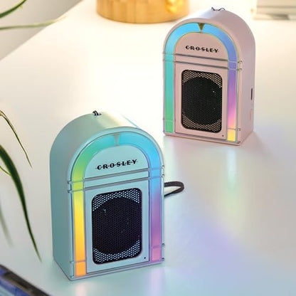Crosley CR3046A-AB Mini Jukebox Portable Bluetooth Speaker, Aqua Blue | Bluetooth In, 5 Color-Changing Light Modes, LED Lights Sync with Music, Rechargeable Lithium-Ion Battery - color: Aqua Blue