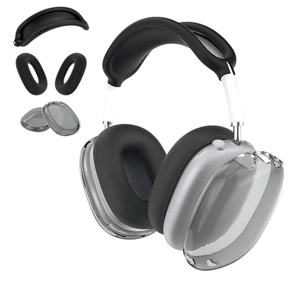 Aiivioll 3 in 1 Silicone Case Cover for AirPods Max Headphones(2024/2020), Clear Soft TPU Ear Cups Cover/Ear Pad Case Covers/Headband Cover, Ear Cushions Covers(Black) - color: Black