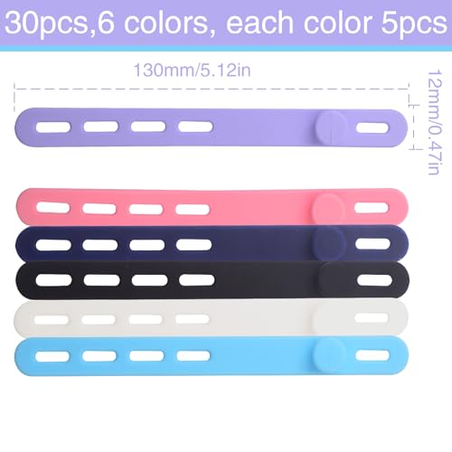 30Pcs Silicone Cable Ties, Reusable Cable Straps Wire Organizer Locking Buckles Data Cable Management Cord Organizer for Fastening Cords Wires Earphone Phone Chargers Appliances