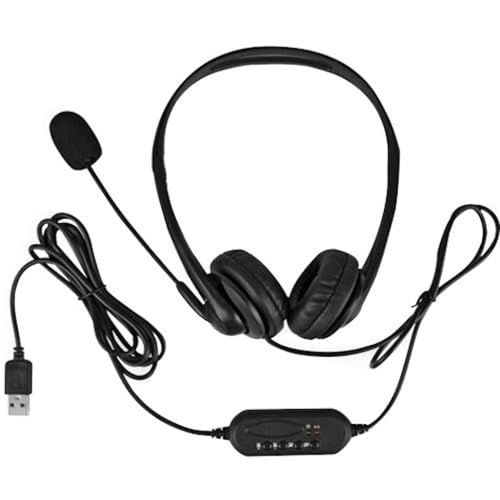Aluratek Wired USB Stereo Headset with Noise Reducing Boom Mic and in-Line Controls, for Distance Learning, Zoom, MS Teams, Video Conferencing, Skype, Gaming, Music Play, Webinars (AWHU01FJ), Black