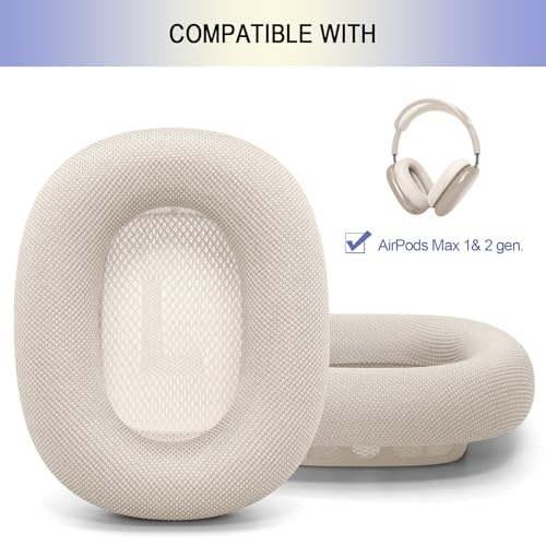 Upgraded Ear Cushions for Apple AirPods Max, Mesh Ear Pads Replacement | Air Pods 1 & 2 Over-Ear Headphones Ear Cups with Original Silicone Design (Starlight) - color: Starlight