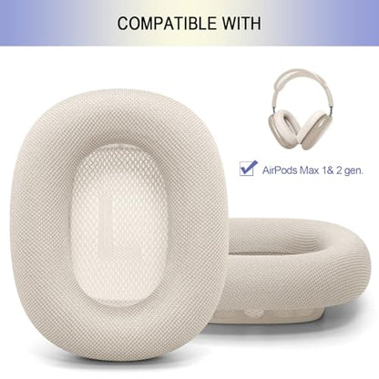 Upgraded Ear Cushions for Apple AirPods Max, Mesh Ear Pads Replacement | Air Pods 1 & 2 Over-Ear Headphones Ear Cups with Original Silicone Design (Starlight) - color: Starlight