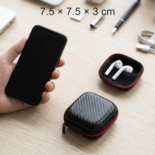 EVA Hard Shell Earphone Storage Case, Portable Zipper Cable Organizer Box, 7.5 x 7.5 x 3 cm for Earbuds, Charger and Travel Storage