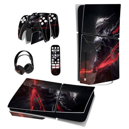 PlayVital Full Set Skin Sticker for ps5 Slim Console Disc Edition (The New Smaller Design), Vinyl Skin Decal Cover for ps5 Controller & Headset & Charging Station & Media Remote - Abyss Knight - color: Abyss Knight