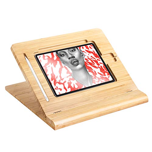 Tablet Desktop Stand Height Adjustable,Foldable Bamboo Drawing Ipad Holder,Multi-Angle Portable Stand Organizer,Compatible with 12.9 inch ipad pro 3rd/4th Gen - size: B