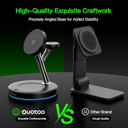 3 in 1 MagSafe Wireless Charger Stand for iPhone Apple Watch AirPods | Adjustable Blue Ambient Light,15W Magnetic Charging Station for iPhone 17 16 15 14 13 12 Series wireless charging station - color: Black