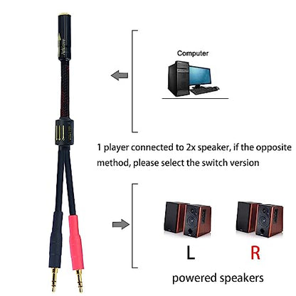 Arklove 20ft Shielded 1/8" aux Input 3.5mm Female to 2X 3.5 Output Splitter Stereo Video Audio Cable Out 3.5 Male to Two 3.5 Male in Dual Speaker Cord 24k Gold Plated - size: 20ft, style: 3.5mm to dual 3.5(L+R)