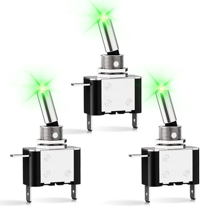 Nilight 3PCS Green LED Toggle Switch 12V 20A 3 Pin 2 Position ON Off SPS - color: 3PCS LED Switch Green