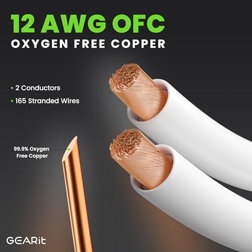 GEARit Speaker Cable with Banana Plugs White 12 Gauge 6 ft,Speaker Cable CL2 Rated 12AWG OFC,Heavy Duty Braided 12 Gauge Speaker Wire for Audiophiles,Hi-Fi Systems,Home Theater,Amplifiers & Speakers - color: White, size: 6 Feet