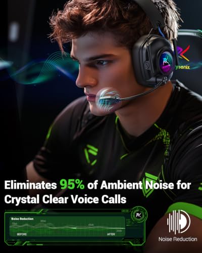 Krysenix Wireless Gaming Headset with Noise Canceling Microphone - Blue | For PC, PS5, PS4, Switch, Mac, 2.4 GHz Wireless & Bluetooth 5.4 Gaming Headphones,RGB Lighting,1200 mAh Battery,50mm Drivers - color: Blue