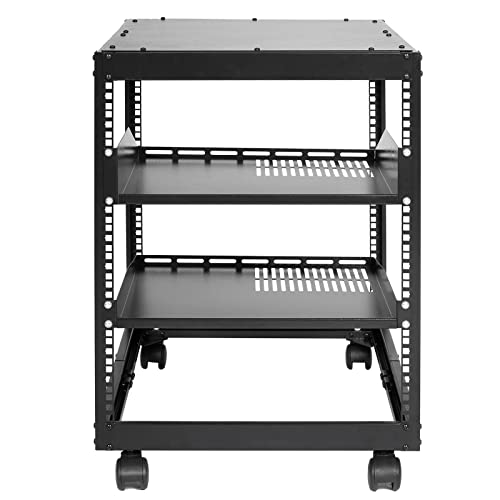 VEVOR 12U Open Frame Server Rack, 23-40 in Adjustable Depth, Free Standing or Wall Mount Network Server Rack, 4 Post AV Rack with Casters, Holds All Your Networking IT Equipment AV Gear Router Modem | Free Standing or Wall Mount, Heavy Duty 4 Post, with 4