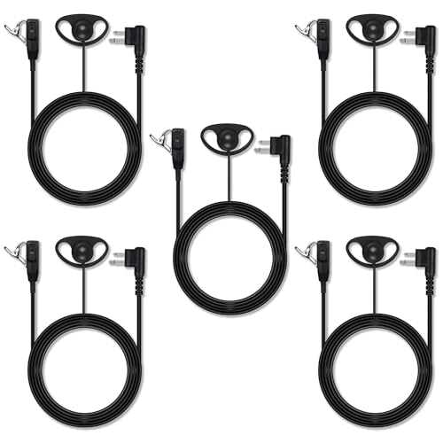 Walkie Talkie Earpiece with PTT Mic Compatible with Motorola CP200D CP100D R2 CP200 CP185 BPR40 CLS1410 CLS1110 RMU2040 RMU2080D Two Way Radio, 2 Pin D Shape Headset (D Shape Earpiece 5Pcs)
