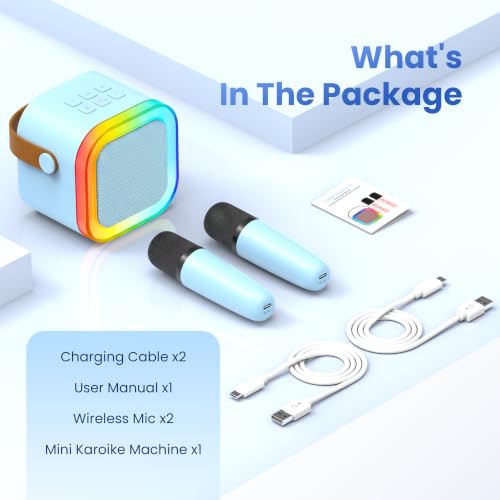 Mini Karaoke Machine, Portable Bluetooth Speaker & 2 Wireless Microphones | Karaoke Player Karaoke Microphone For Family Home Party Outdoor With HI-FI Sound | 5 Magic Sound | PA System | USB | TF | AUX - color: Blue