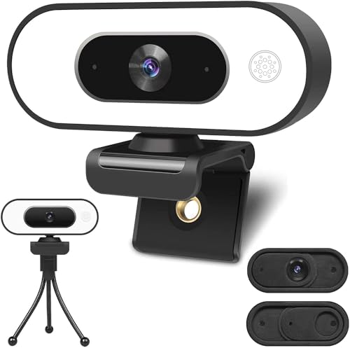 ToLuLu 1080P Full HD Webcam with Ring Light Microphone Streaming Web Camera - style: Webcam with Light & Cover & Tripod