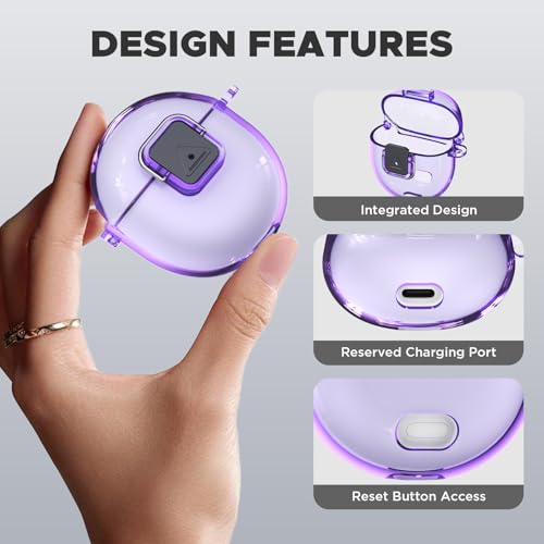 [Safety Lock] Compatible with Google Pixel Buds 2A Case, TPU Anti-Yellowing Shockproof Protective Cover for Google Pixel Buds 2A 2025, Includes Cleaning Kit & Carabiner (Transparent Light Purple) - color: Transparent Light Purple