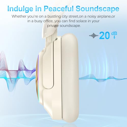 Noise Cancelling Over Ear Wireless Bluetooth Headphones with Microphone, 65h Playtime, Clear Calls, Comfort Fit for Travel (Beige) - color: Beige