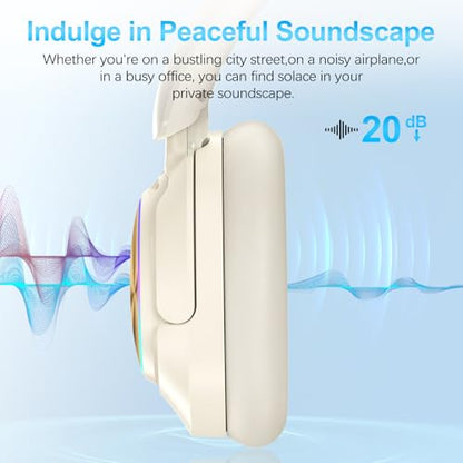 Noise Cancelling Over Ear Wireless Bluetooth Headphones with Microphone, 65h Playtime, Clear Calls, Comfort Fit for Travel (Beige) - color: Beige