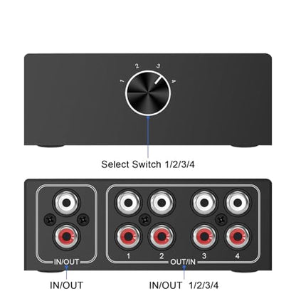 Dingsun 4-Way Stereo Audio Switcher, Bi-Directional Right and Left Channel Audio Selector Box for Blu-ray Players or DVD Players Active Speakers (4In-1Out /1In-4Out) - style: 1In-4Out/ 4In-1Out Stereo Audio Switcher