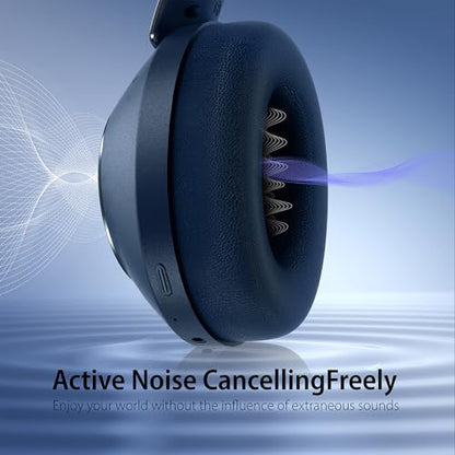 Active Noise Cancelling Headphones, 100H Playtime Headphones Wireless Bluetooth, Bluetooth Headphone with Microphone, Over- Ear Wireless Headphone with Deep Bass for Travel (Blue) - color: Blue