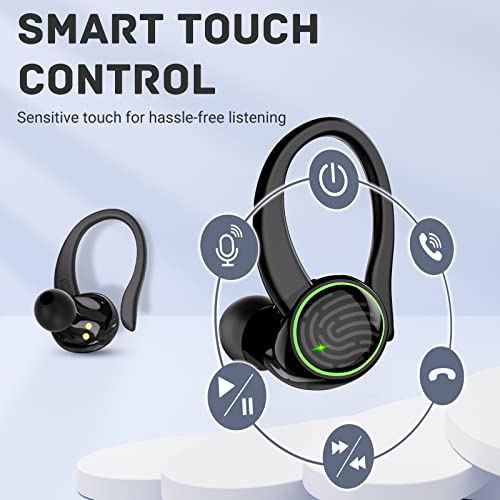 for Google Pixel 6a Bluetooth 5.3 Headphones 3D Stereo with Earhook, 40H Touch Control Over Ear Headphones, IP7 Waterproof Earphones Built-in Mic for Running Workout Sport